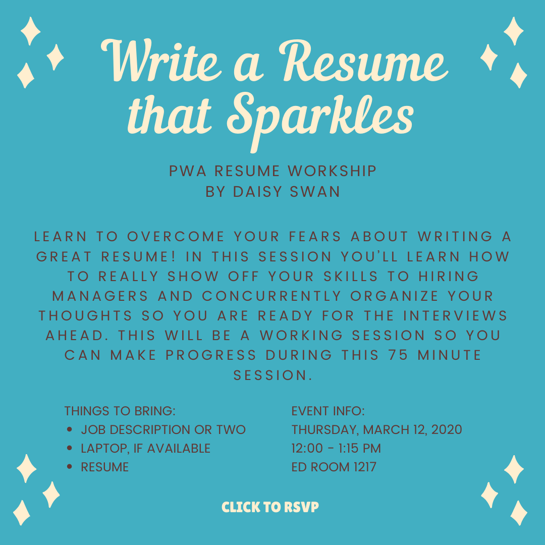 Write a resume that sparkles, past PWA event.